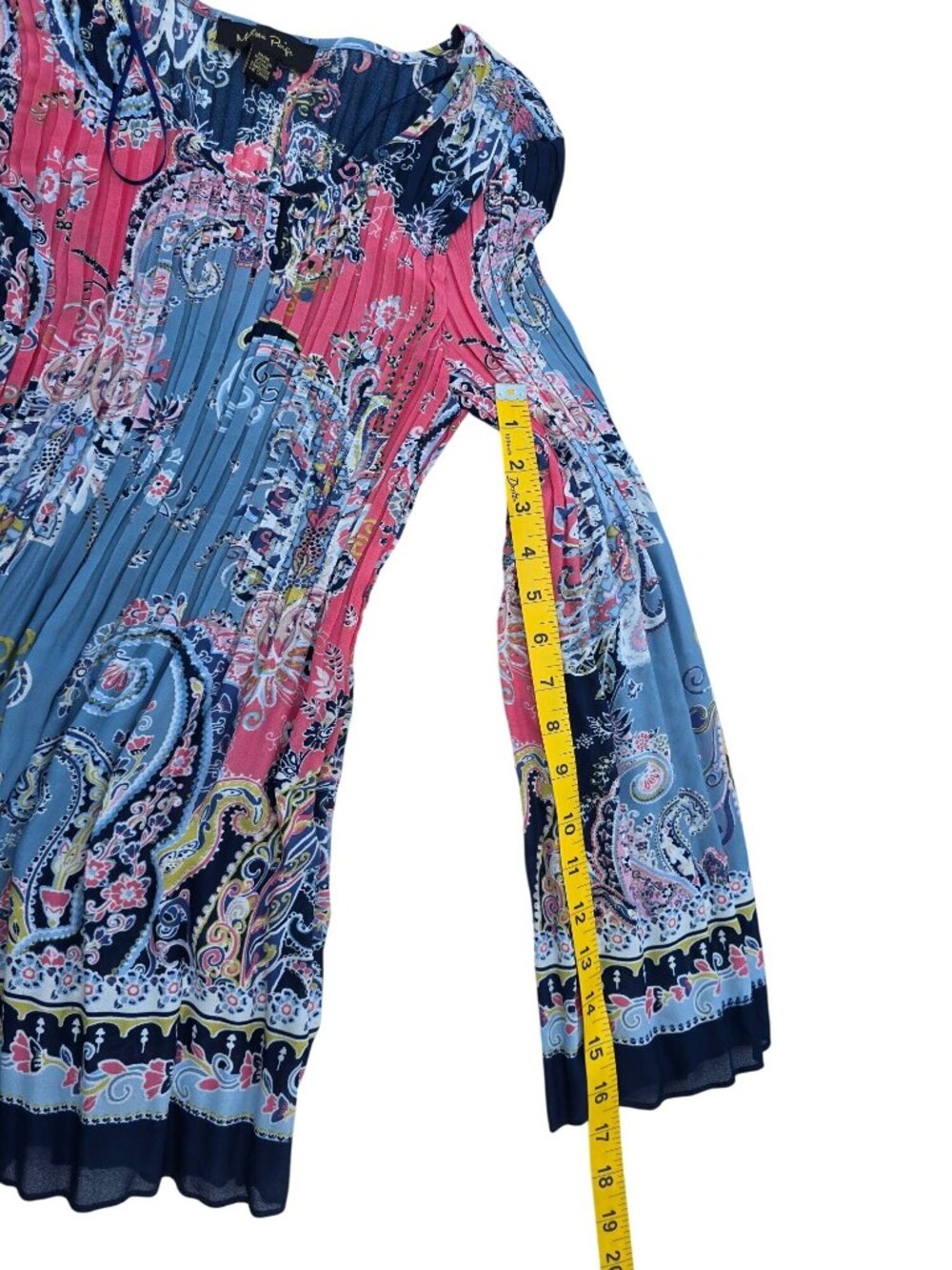 Melissa Paige Women's Paisley Bell Sleeve Pleated Multicolor Tunic Top Size M - Picture 6 of 6